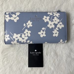 New Kate Spade Dana Floral Large Slim Bifold wallet Blue Multi